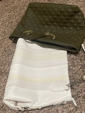 Quilted Olive Green Shoulder Bag with Gold Chain Accents